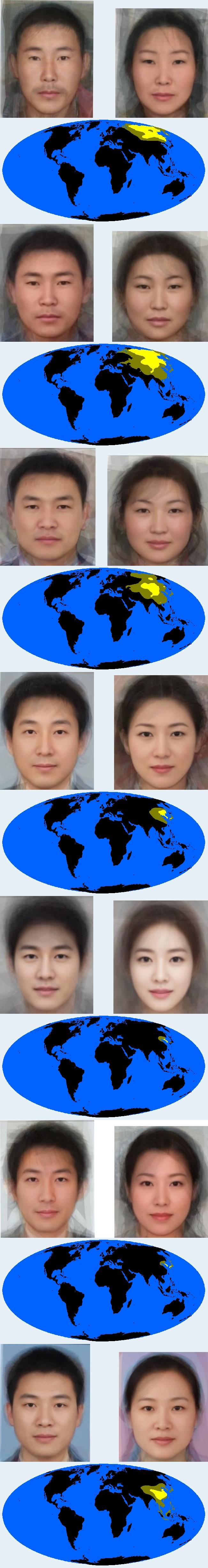 동아시아의 지역별 특징적 얼굴형태 모음