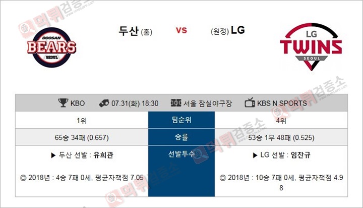 KBO 7월31일 두산 vs LG 먹튀 검증소 분석픽