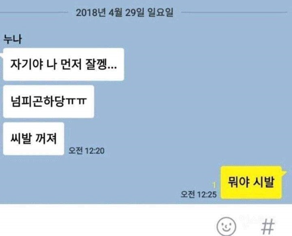 남동생한테 톡을 잘못보냄