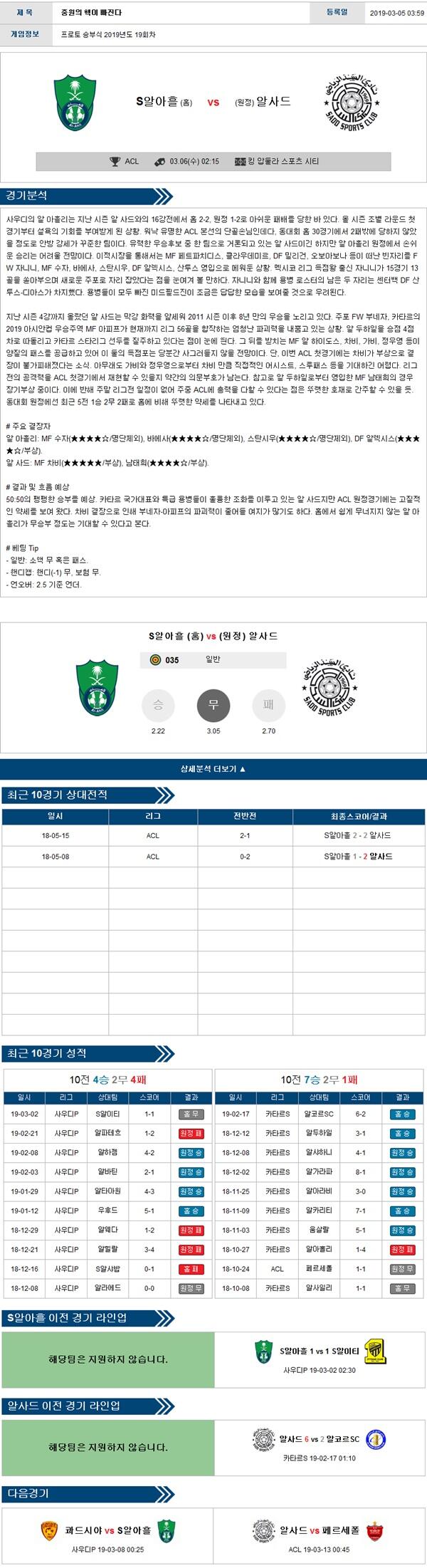 테러박사 3월 5~6일 아시아챔피언스리그 5경기 테러박사의 분석픽