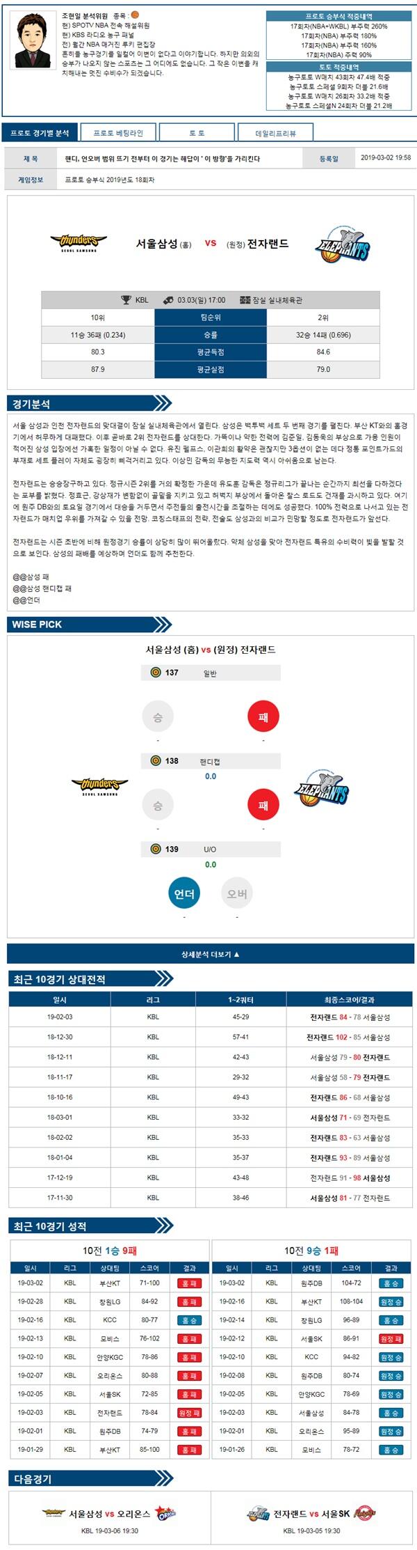 3월3일 KBL 3경기 버저비터의 분석픽