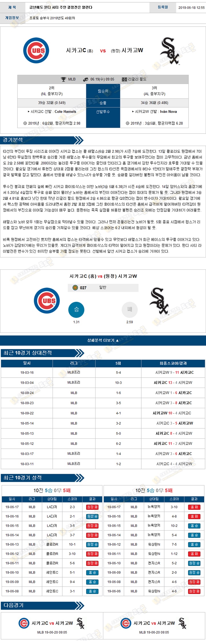 믈브분석 MLB 6월 19일 15경기 토토군 분석