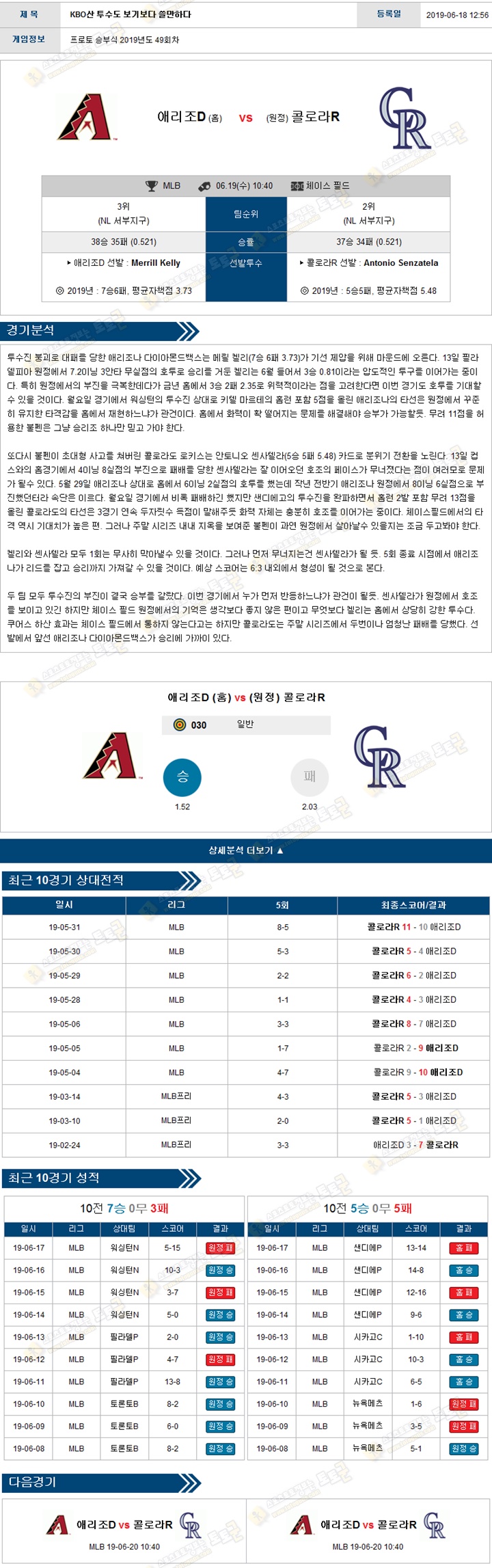 믈브분석 MLB 6월 19일 15경기 토토군 분석