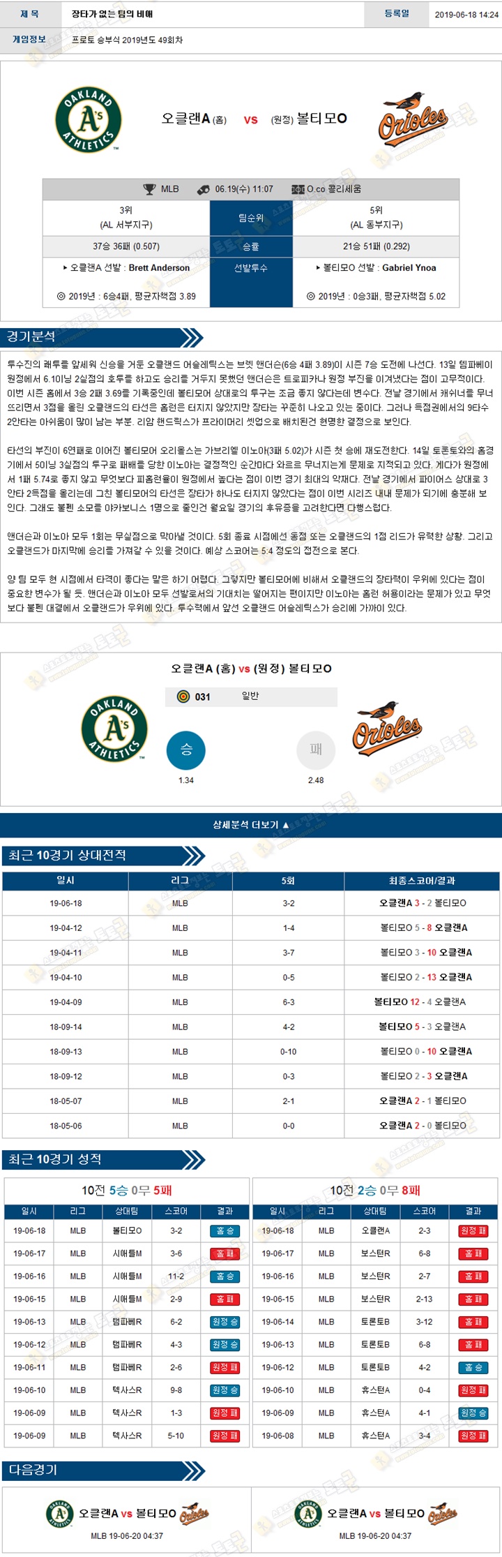 믈브분석 MLB 6월 19일 15경기 토토군 분석