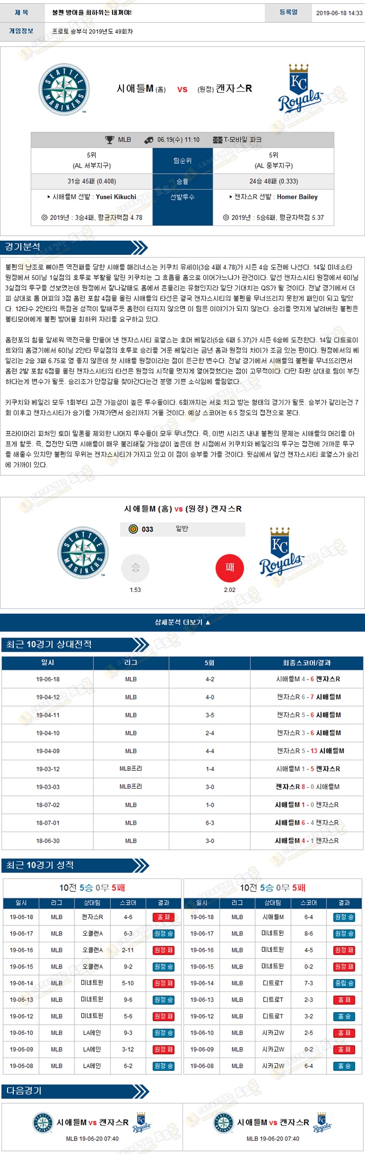 믈브분석 MLB 6월 19일 15경기 토토군 분석