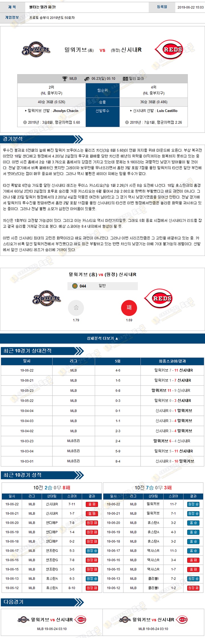 믈브분석 MLB 6월 23일 15경기 토토군 분석