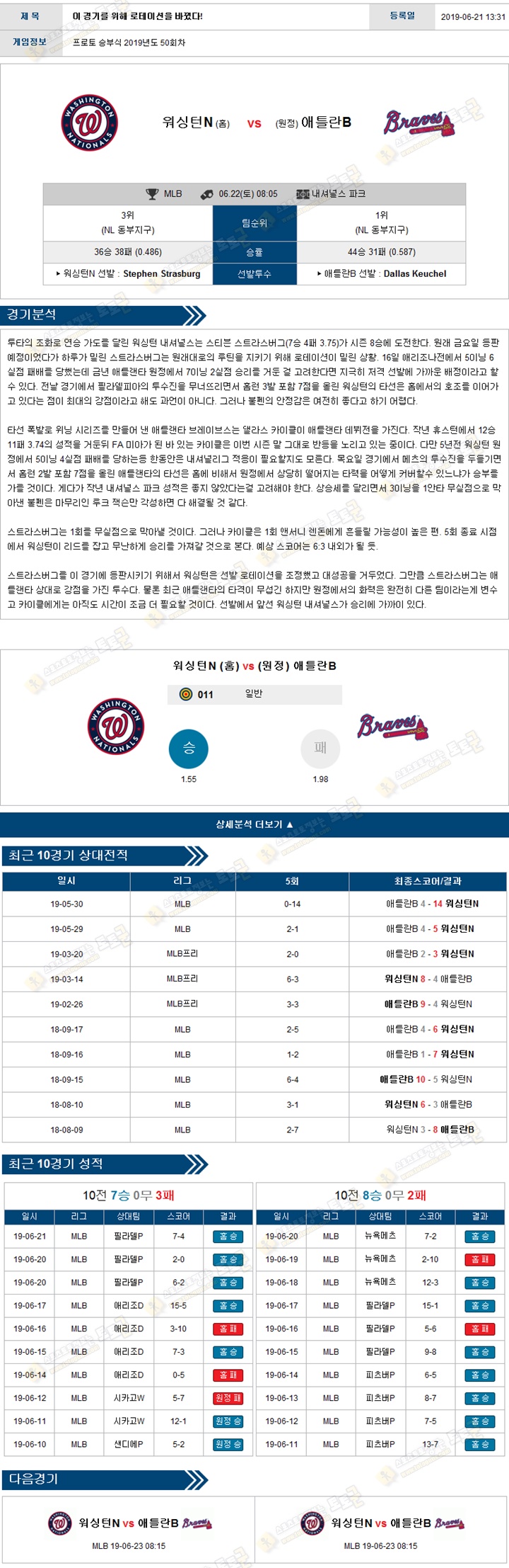 믈브분석 MLB 6월 22일 15경기 토토군 분석