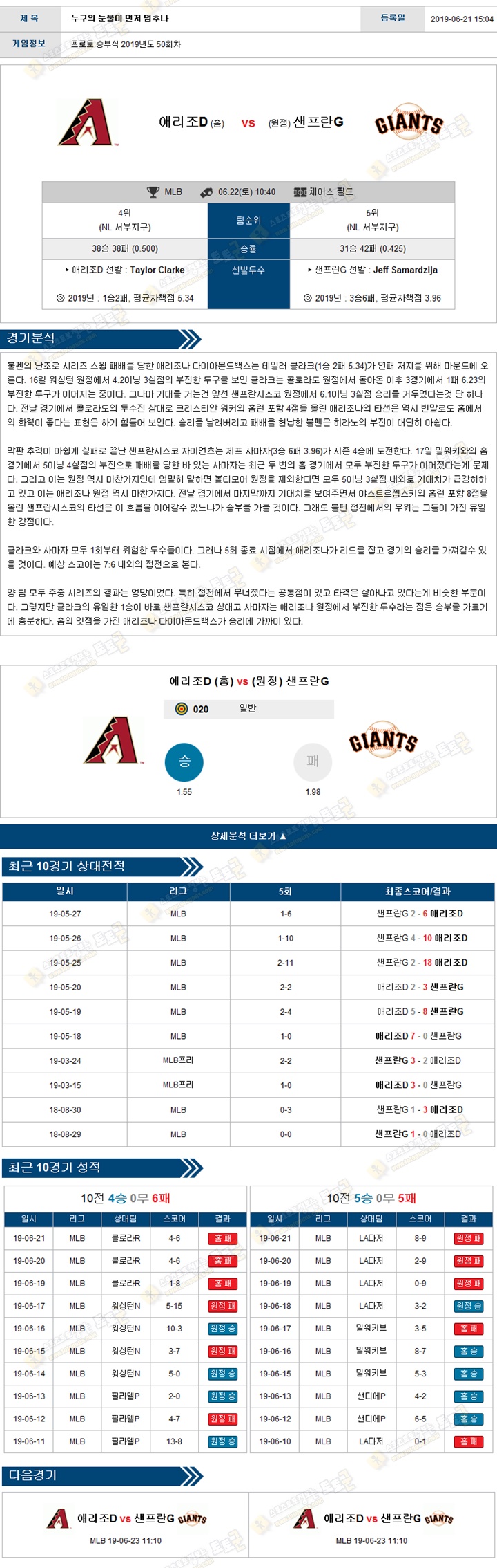 믈브분석 MLB 6월 22일 15경기 토토군 분석