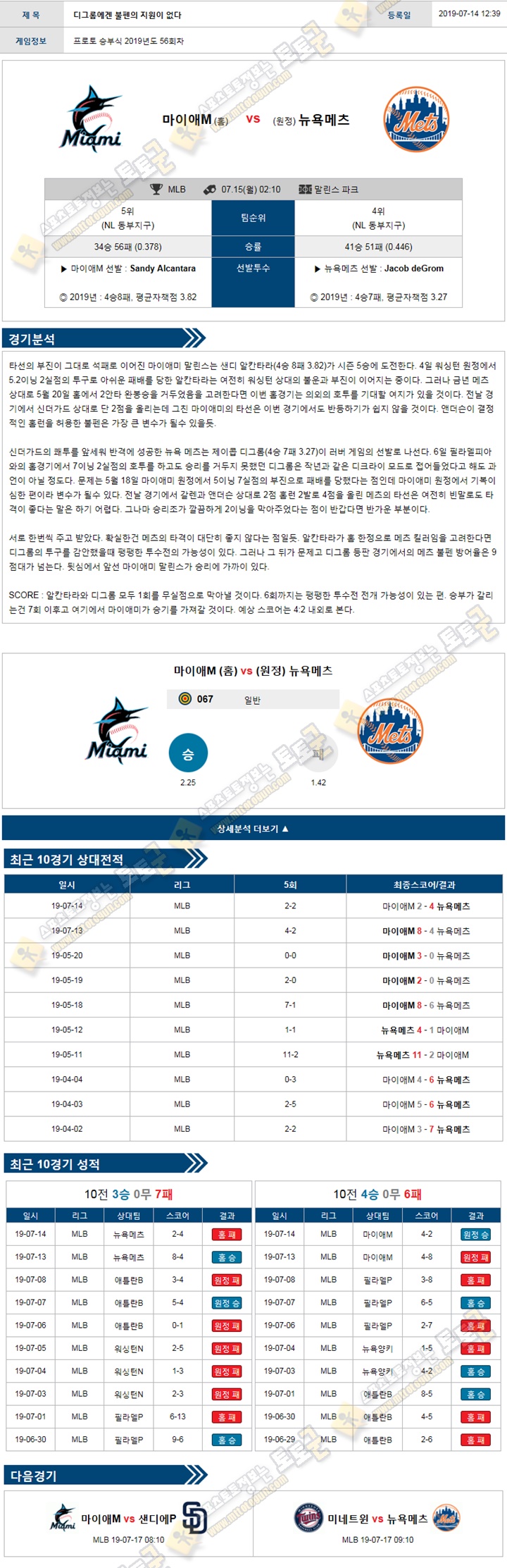 믈브분석 MLB 7월 15일 14경기 토토군 분석