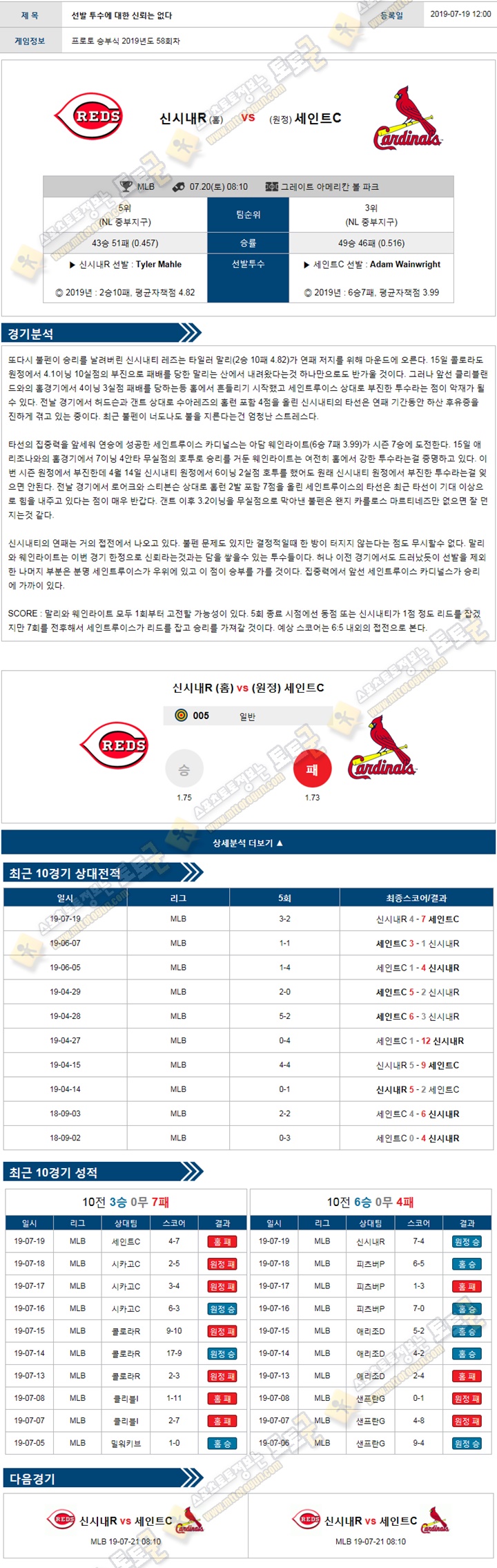 믈브분석 MLB 7월 20일 15경기 토토군 분석