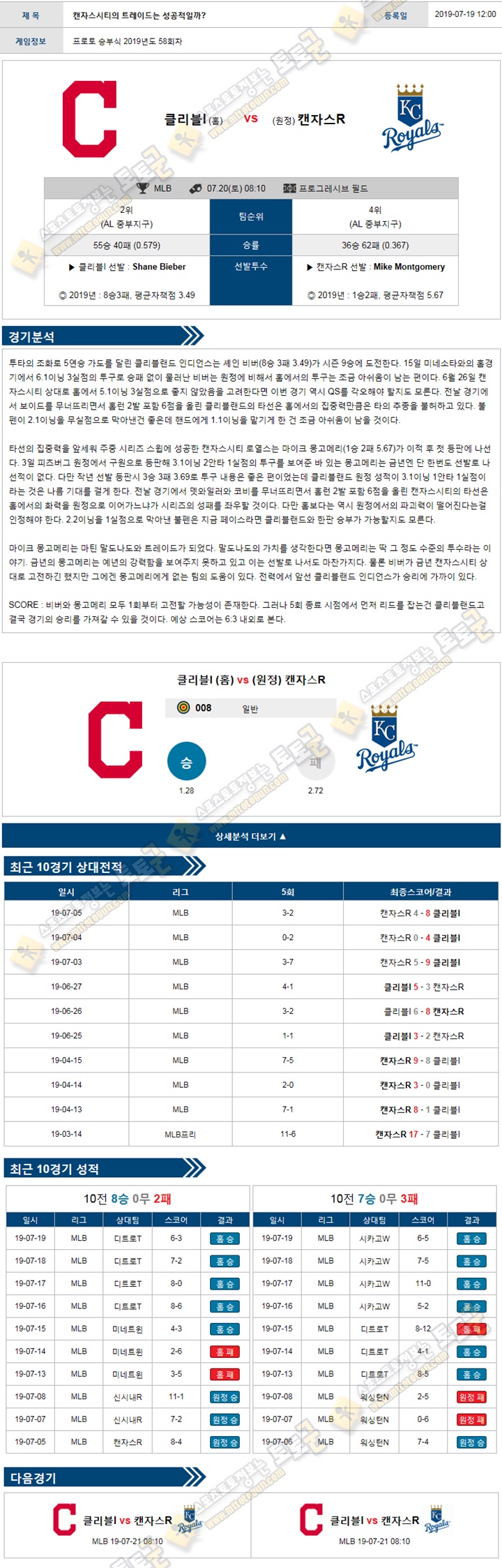 믈브분석 MLB 7월 20일 15경기 토토군 분석