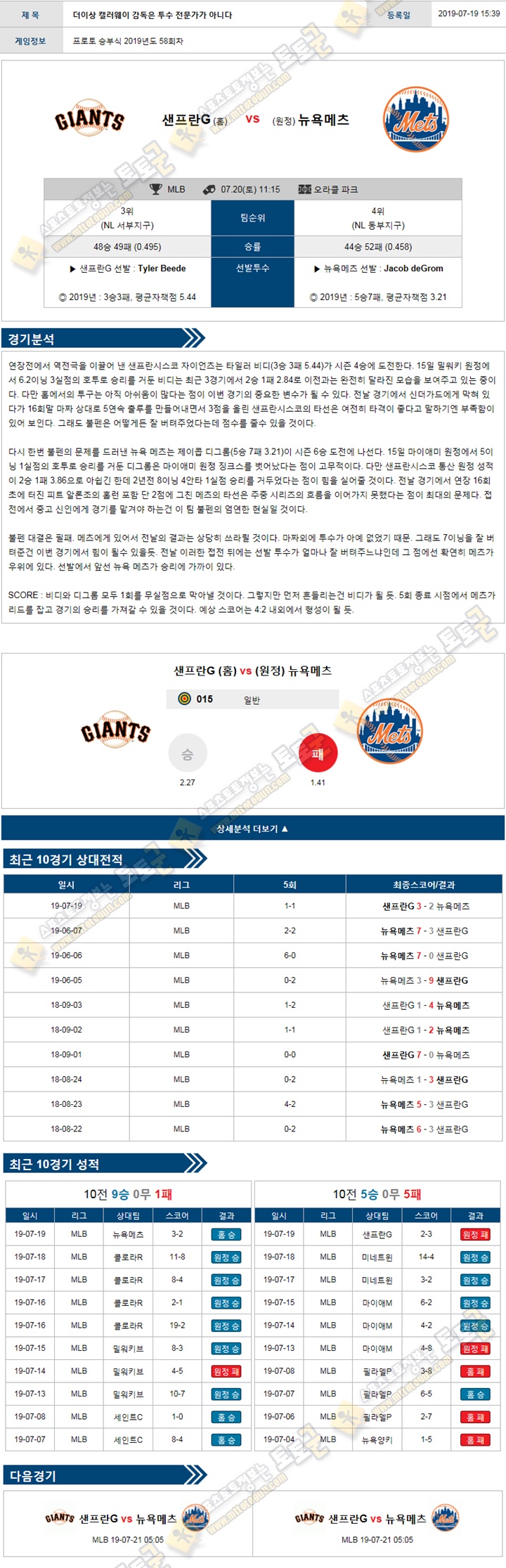 믈브분석 MLB 7월 20일 15경기 토토군 분석