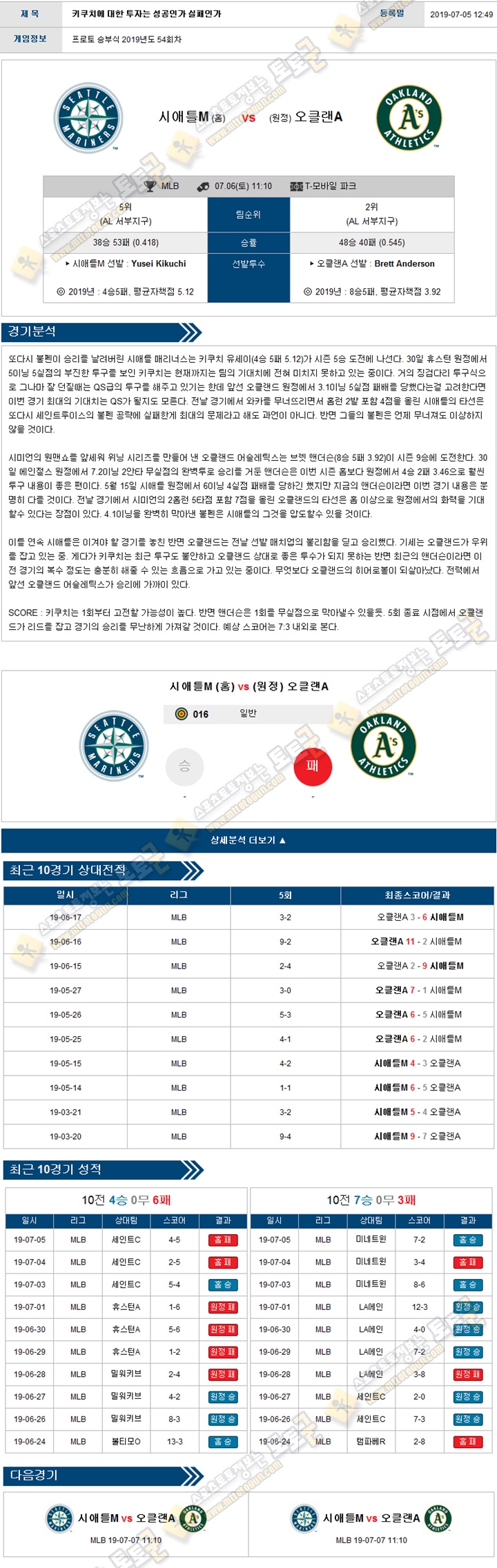 믈브분석 MLB 7월 06일 13경기 토토군 분석