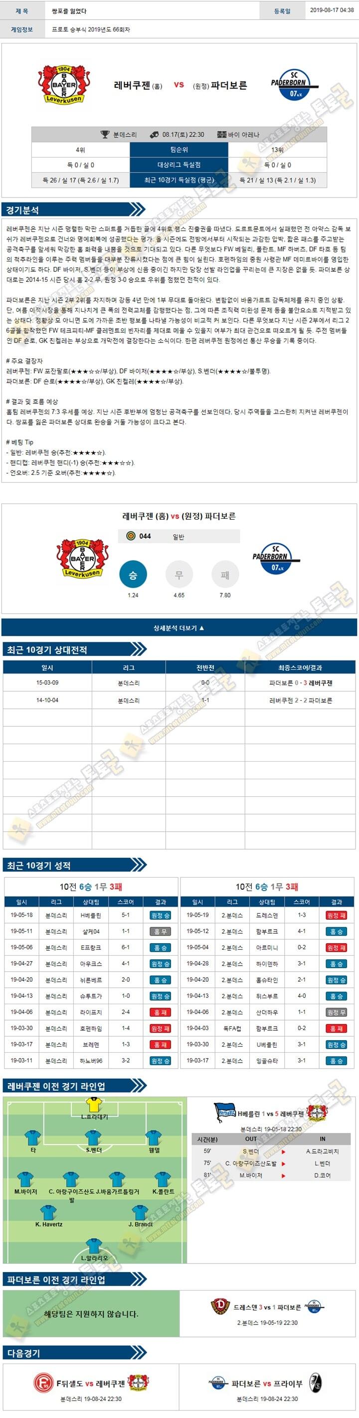 축구분석 분데스리가 8월 17-18일 6경기 토토군 분석