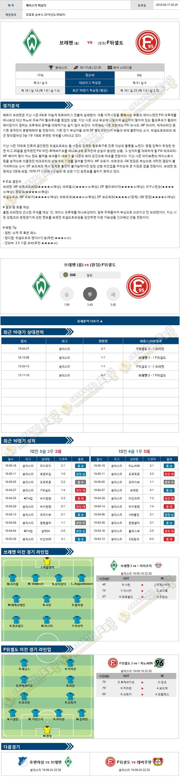 축구분석 분데스리가 8월 17-18일 6경기 토토군 분석