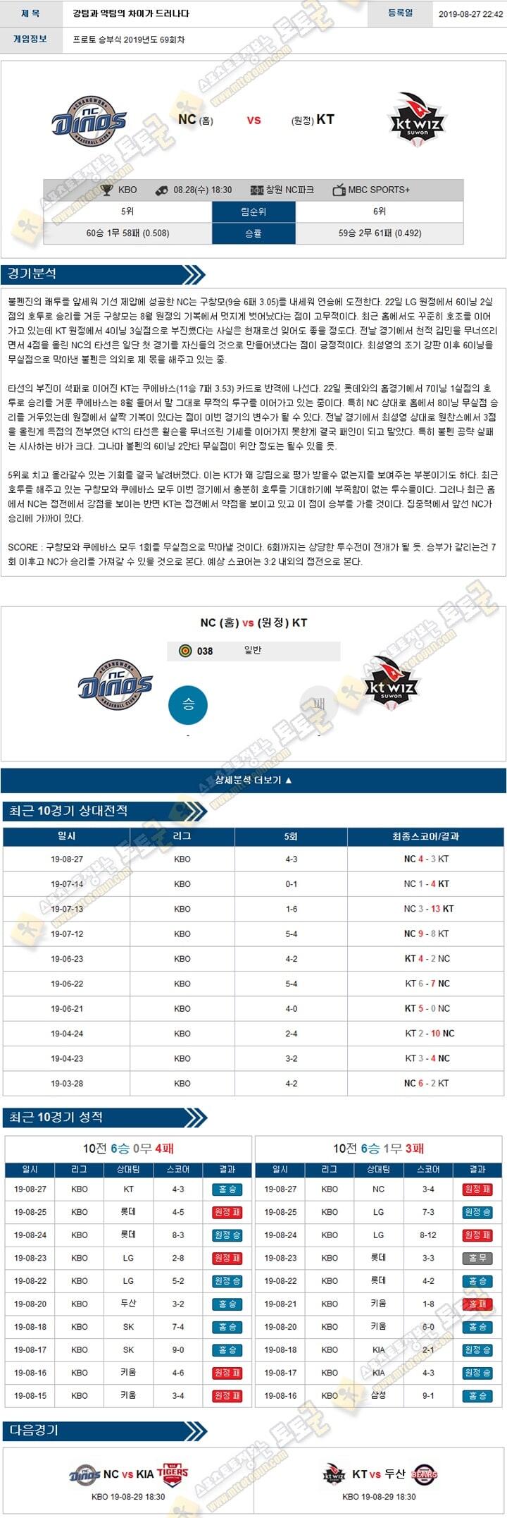 KBO분석 국야 08월 28일 5경기 토토군 분석