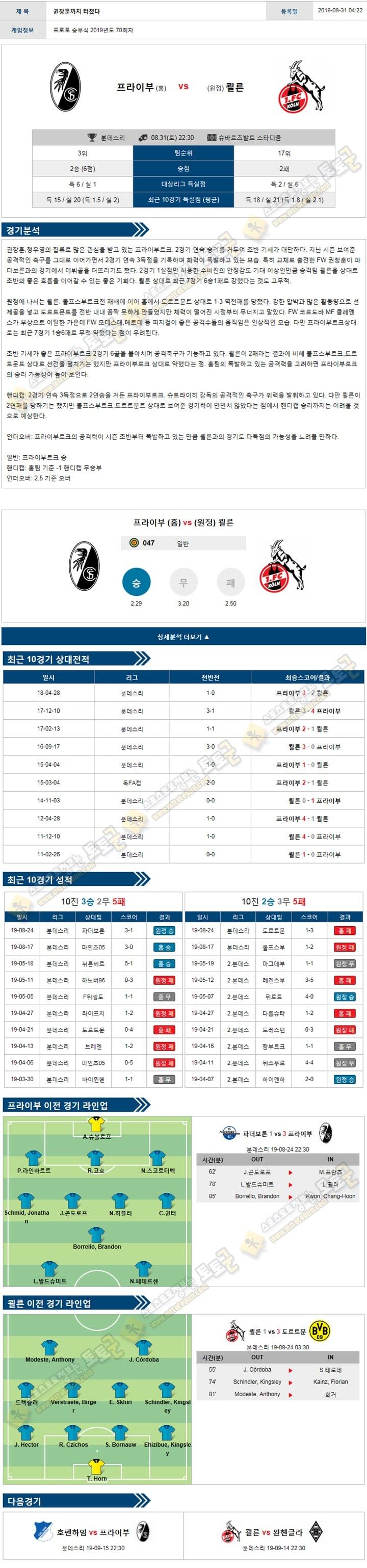 축구분석 분데스리가 8월 31일-9월 1일 5경기 토토군 분석