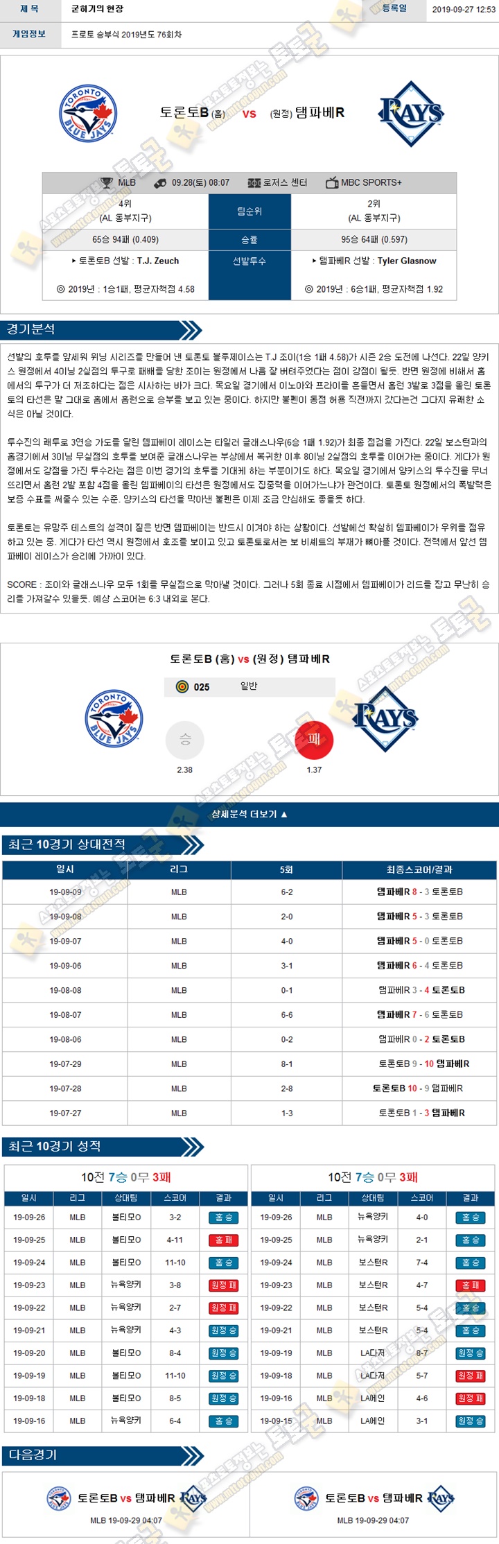 믈브분석 MLB 9월 28일 14경기 토토군 분석