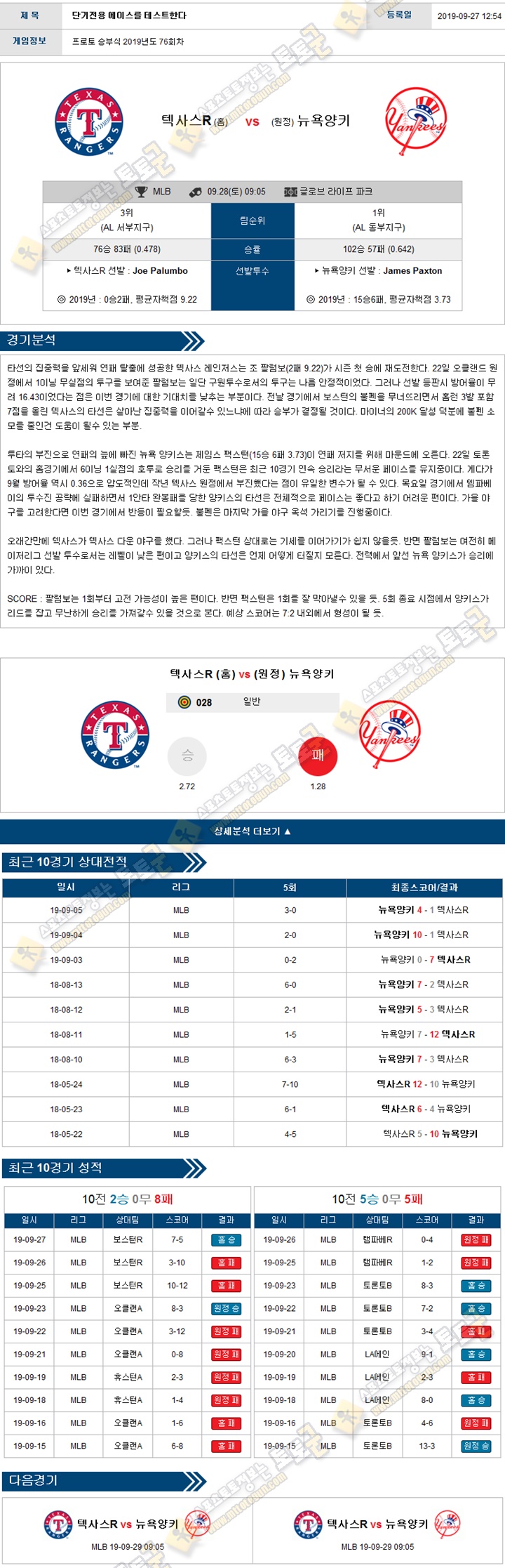 믈브분석 MLB 9월 28일 14경기 토토군 분석