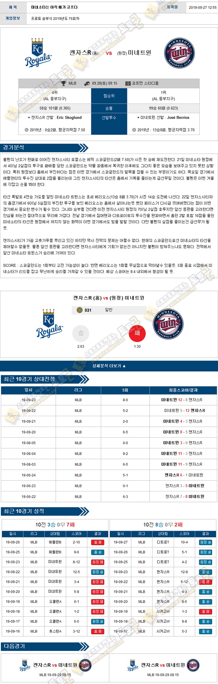 믈브분석 MLB 9월 28일 14경기 토토군 분석