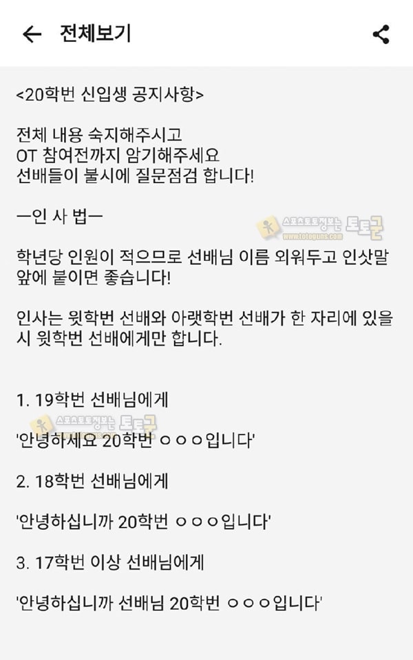 먹튀검증 토토군 유머 이맘때 쯤 나오는 간호학과 신입생 똥군기 단톡