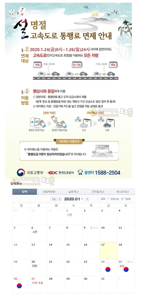 먹튀검증 토토군 유머 2020년 설 연휴 고속도로 통행료 면제 안내