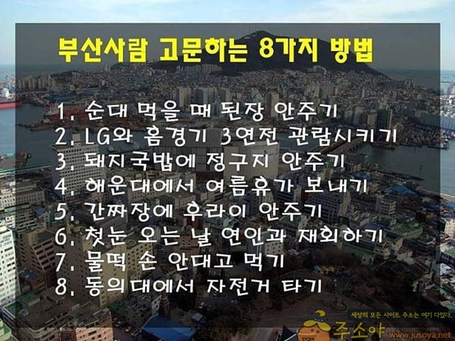 주소야 유머 부산사람 고문하는 8가지 방법