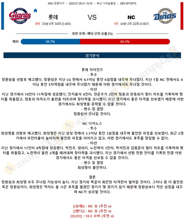 분석픽 7월 29일 KBO 프로야구 5경기 토토군 분석