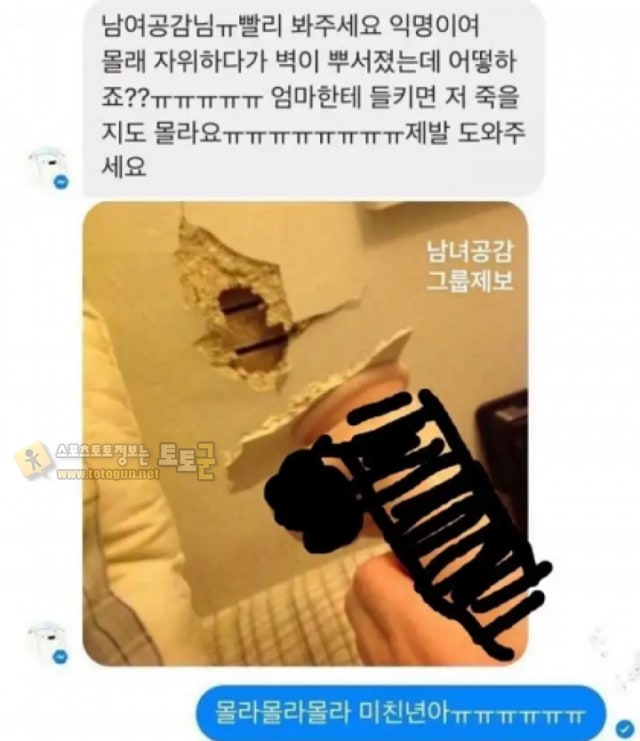 먹튀검증 토토군 유머 자위하다 자기집 벽을 부숴버린 여자