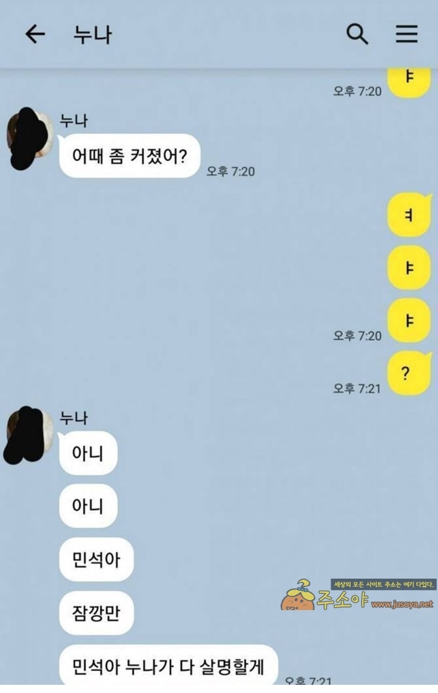 주소야 유머 카톡 잘못 보낸 누나