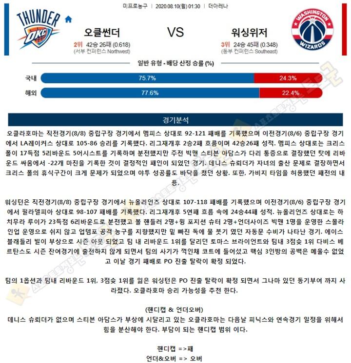 분석픽 8월 10일 NBA 7경기 토토군 분석