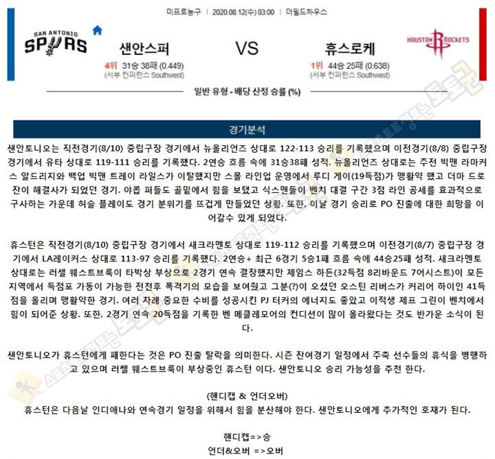 분석픽 8월 12일 NBA 7경기 토토군 분석