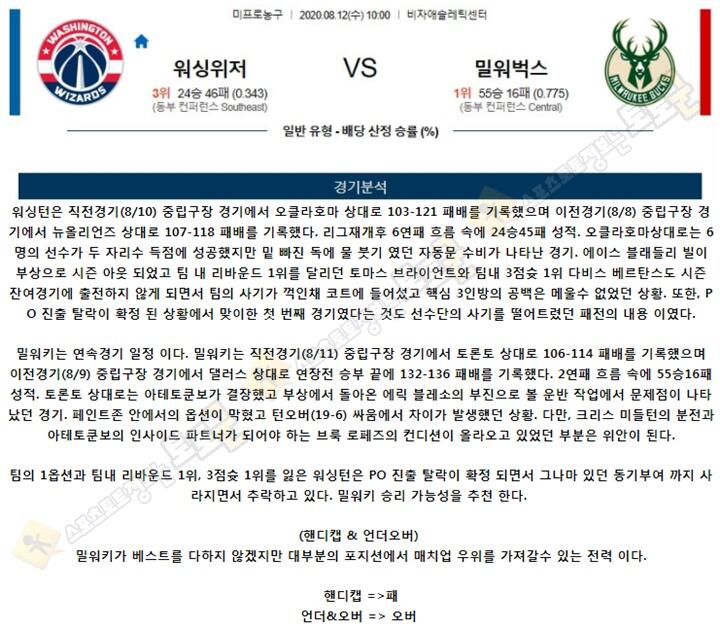 분석픽 8월 12일 NBA 7경기 토토군 분석