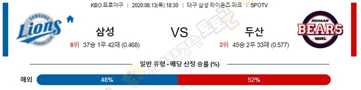 분석픽 8월 13일 KBO 5경기 토토군 분석