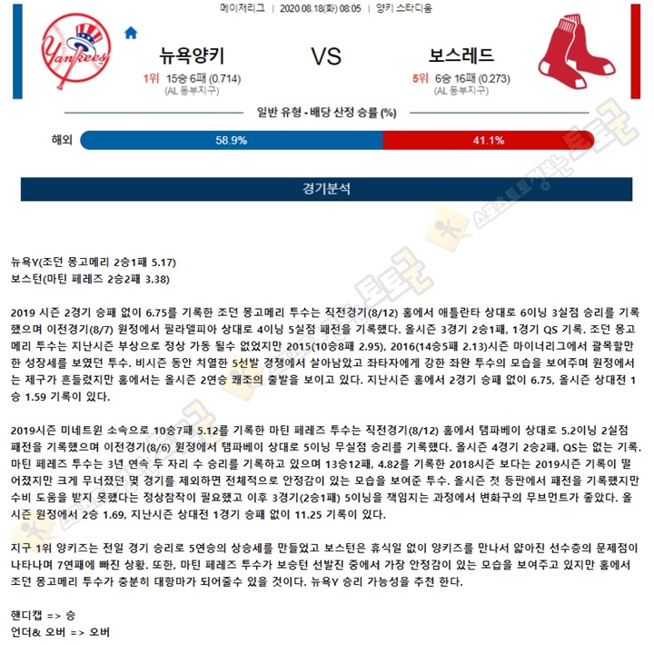 분석픽 8월 18일  MLB 12경기 토토군 분석