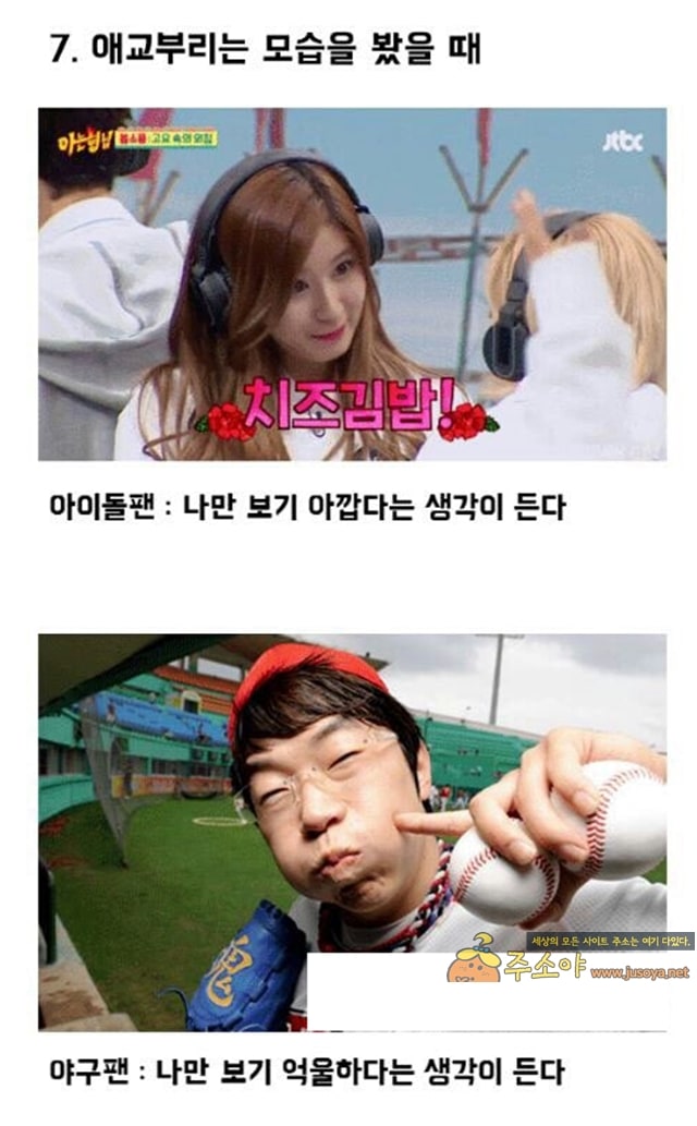 주소야 유머 아이돌팬과 야구팬의 차이점