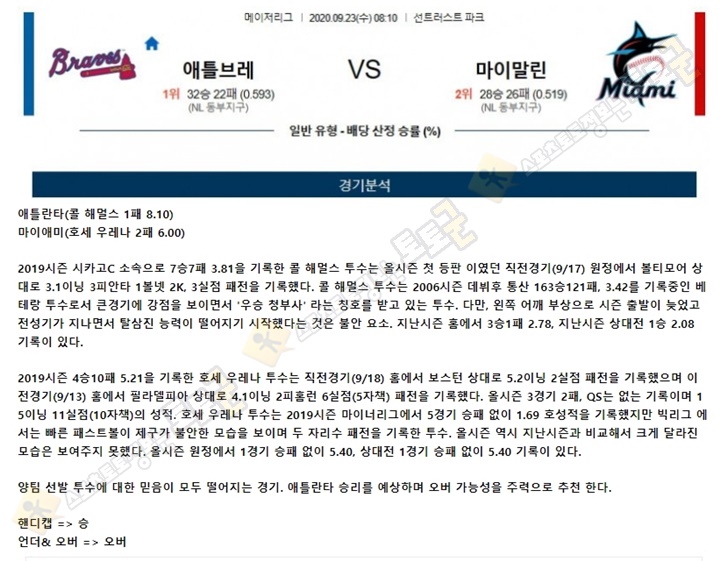 분석픽 9월 23일 MLB 15경기 토토군 분석