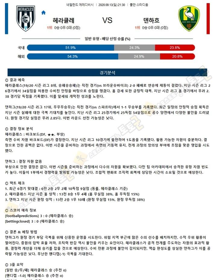 분석픽 9월 13일 에레디비 5경기 토토군 분석