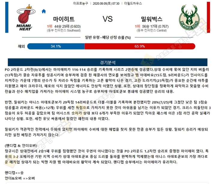 분석픽 9월 5일 NBA 2경기 토토군 분석