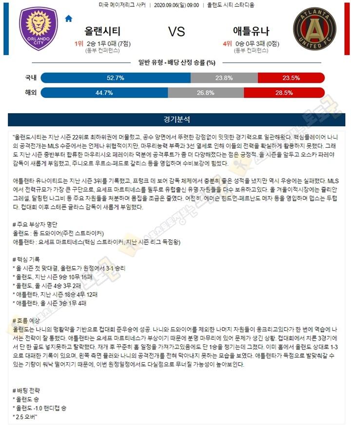 분석픽 9월 6일 MLS 4경기 토토군 분석