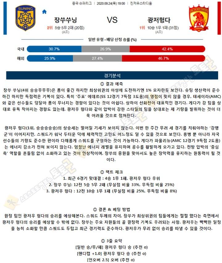 분석픽 9월 24일 CSL 4경기 토토군 분석