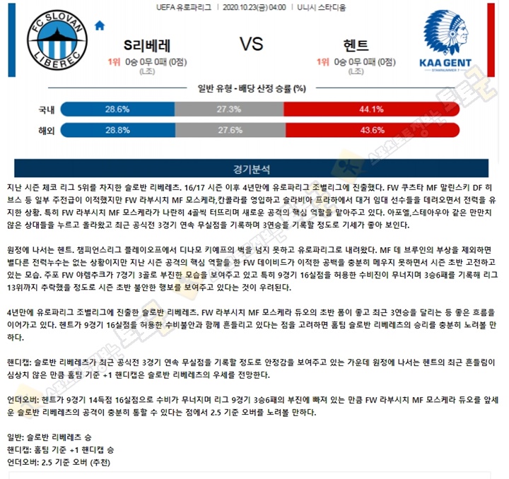 분석픽 10월 23일 유로파리그 24경기 토토군 분석