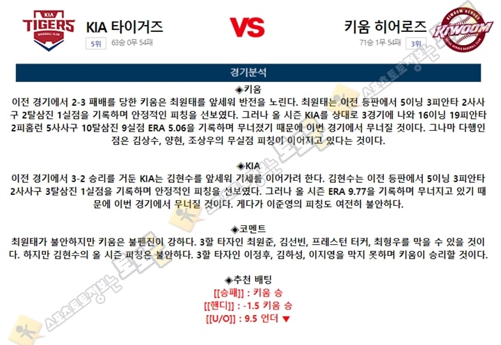 분석픽 10월 01일 KBO 5경기 토토군 분석