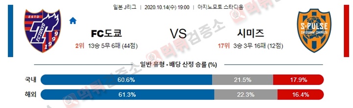 분석픽 10월 14일 J리그 9경기 먹튀검증소 분석픽