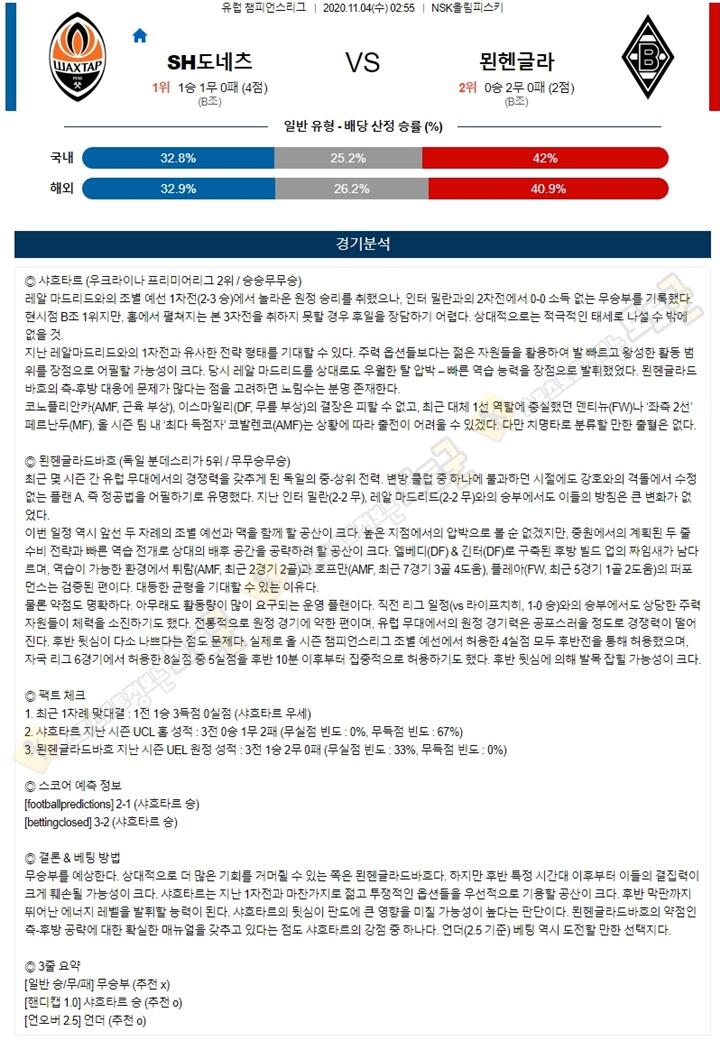 분석픽 11월 4일 UCL 8경기 토토군 분석