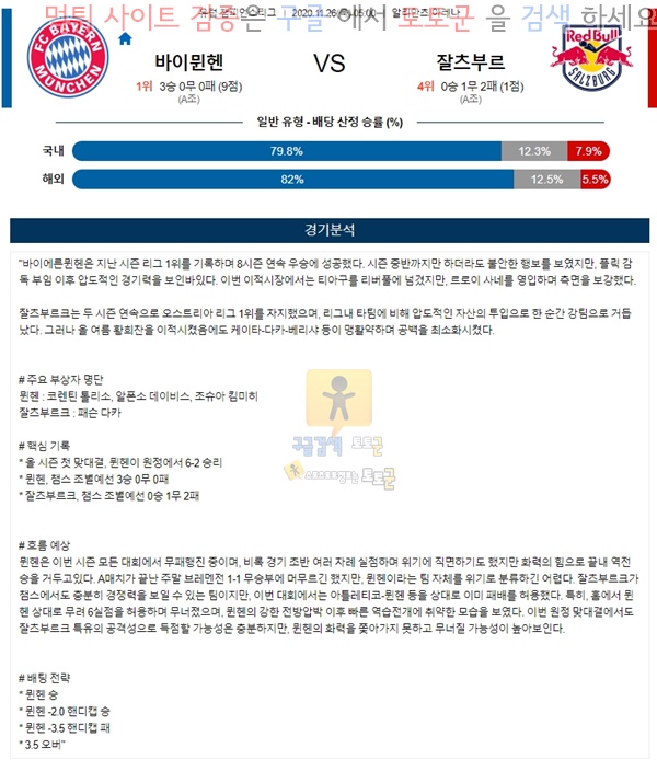 분석픽 11월 26일 UCL 8경기 토토군 분석