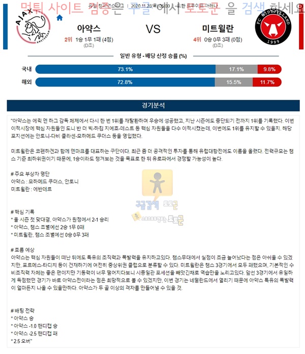 분석픽 11월 26일 UCL 8경기 토토군 분석