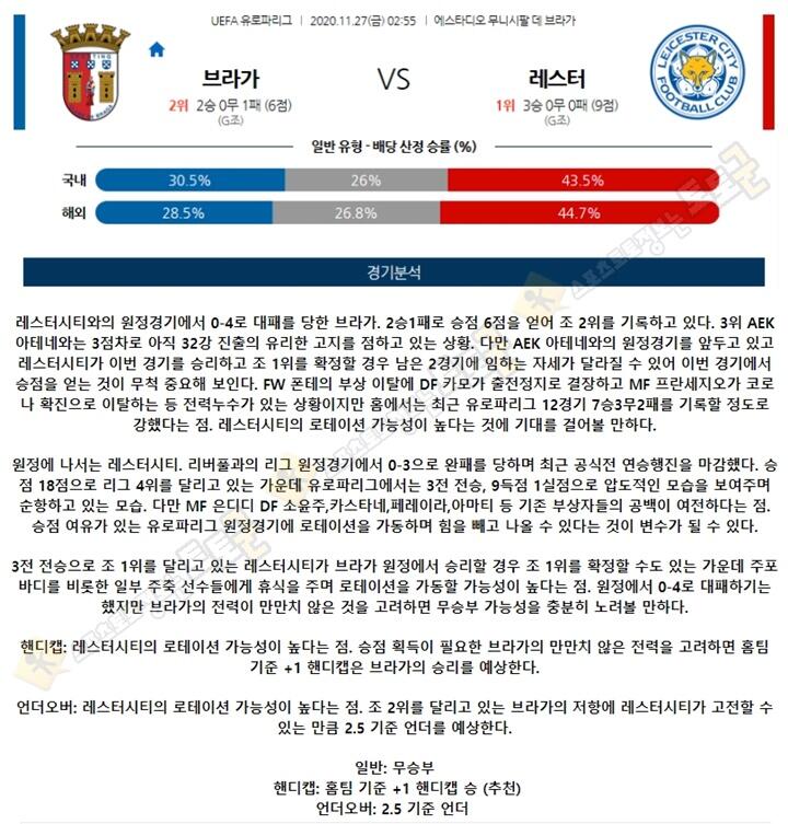 분석픽 11월 27일 UEL 24경기 토토군 분석