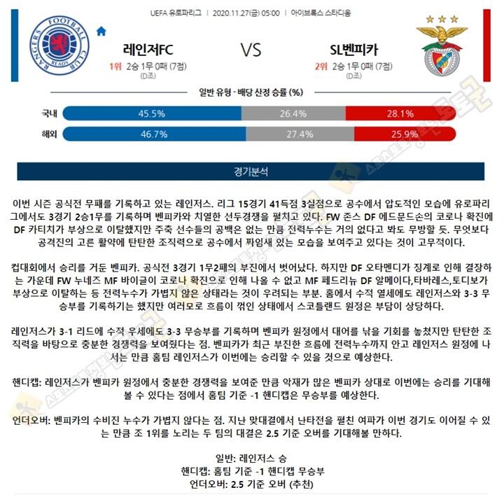 분석픽 11월 27일 UEL 24경기 토토군 분석