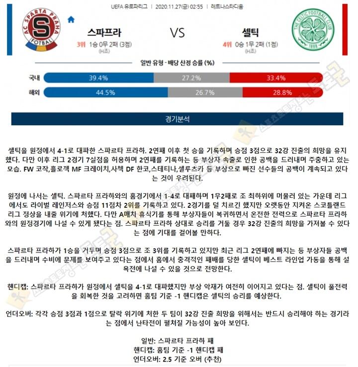 분석픽 11월 27일 UEL 24경기 토토군 분석